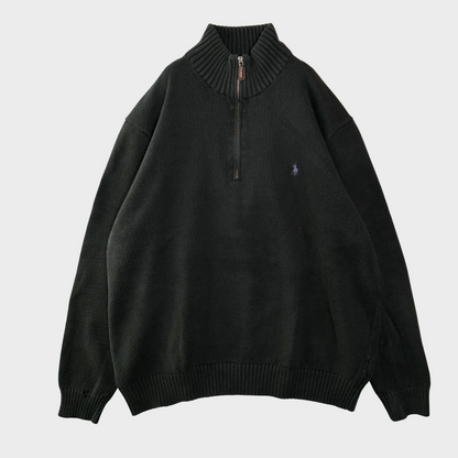 00's  RALPH LAUREN   ハーフジップ  コットンニット  黒 L /A7603K-SO