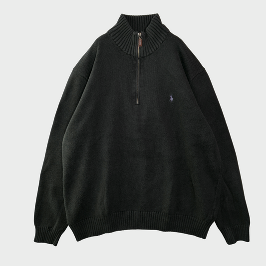 00's  RALPH LAUREN   ハーフジップ  コットンニット  黒 L /A7603K-SO