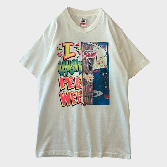90's FRUIT OF THE LOOM フルーツオブザルーム ピーウィー・ハーマン パロディ 風刺画Tシャツ 白 (L) /B3752T-SO