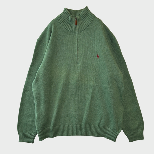 00's  Polo RALPH LAUREN  ハーフジップ  コットンニット 緑 XXL /B0735K-SO