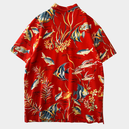 00's Polo Ralph Lauren ラルフローレン 熱帯魚柄ポロシャツ 朱色(L)/A6601T-SO