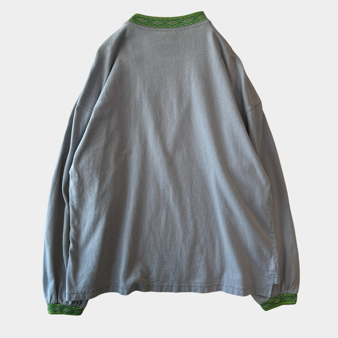 80's Jimmy'z ジミーズ ネイティブ柄切り替え モックネックTシャツ ロンT グレー オールドサーフ スケート /C1078T-SO