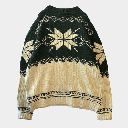 90's Polo ラルフローレン"HAND KNIT"ノルディック柄 コットン/リネンニット グリーン/ベージュ(L)/B1728K-SO