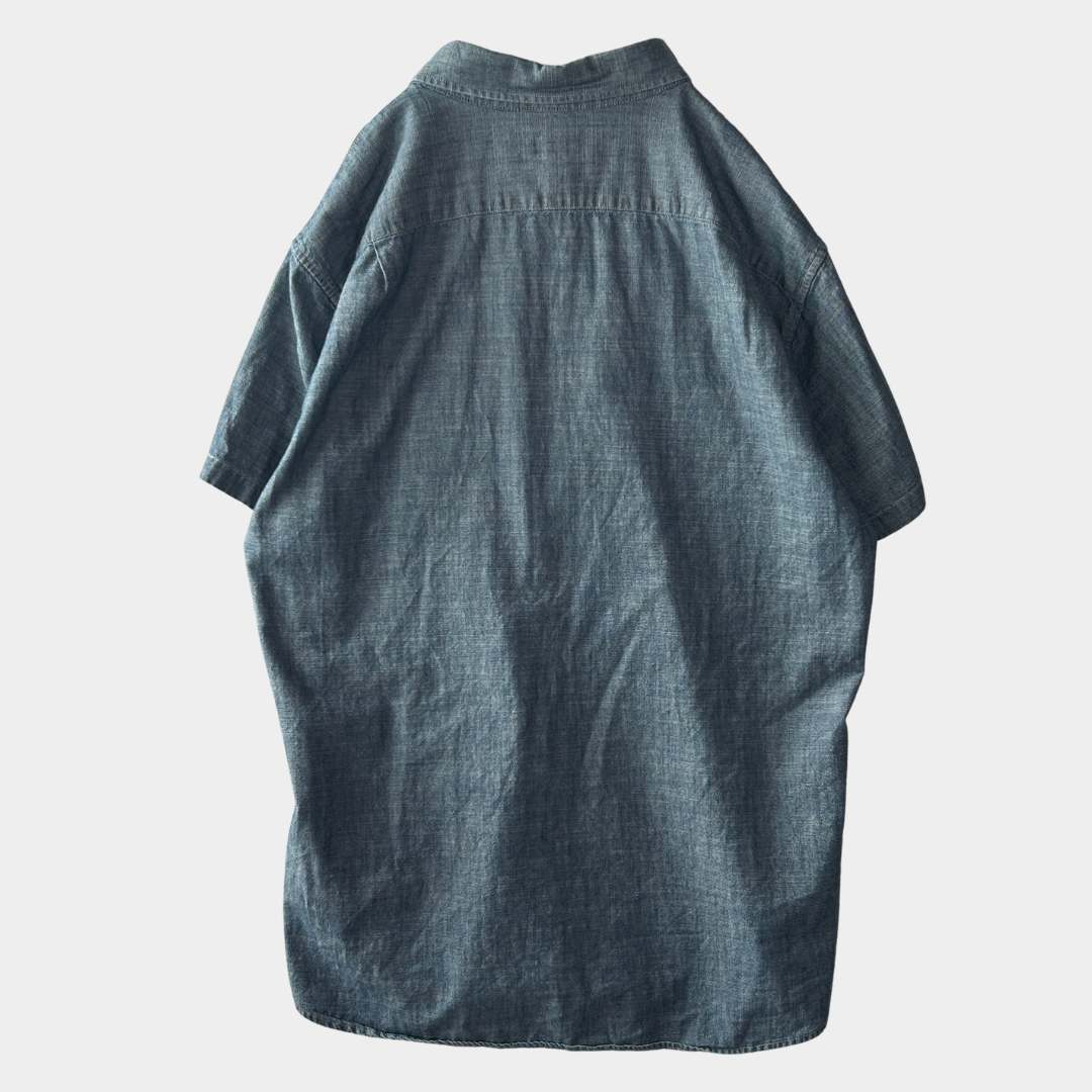 00's J.crew slim シャンブレー 半袖シャツ 薄青 (L)/C0984S-SO