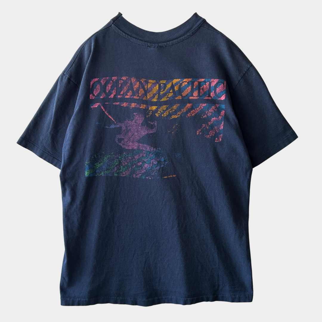 80's Ocean Pacific サーファー グラフィックTシャツ 紺 (L)/C1117T-SO