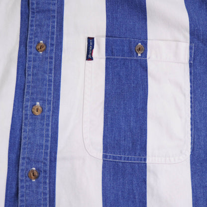 80's CHAPS RALPH LAUREN  S/S 太ストライプシャツ 青白(L)/A3744SH-SO