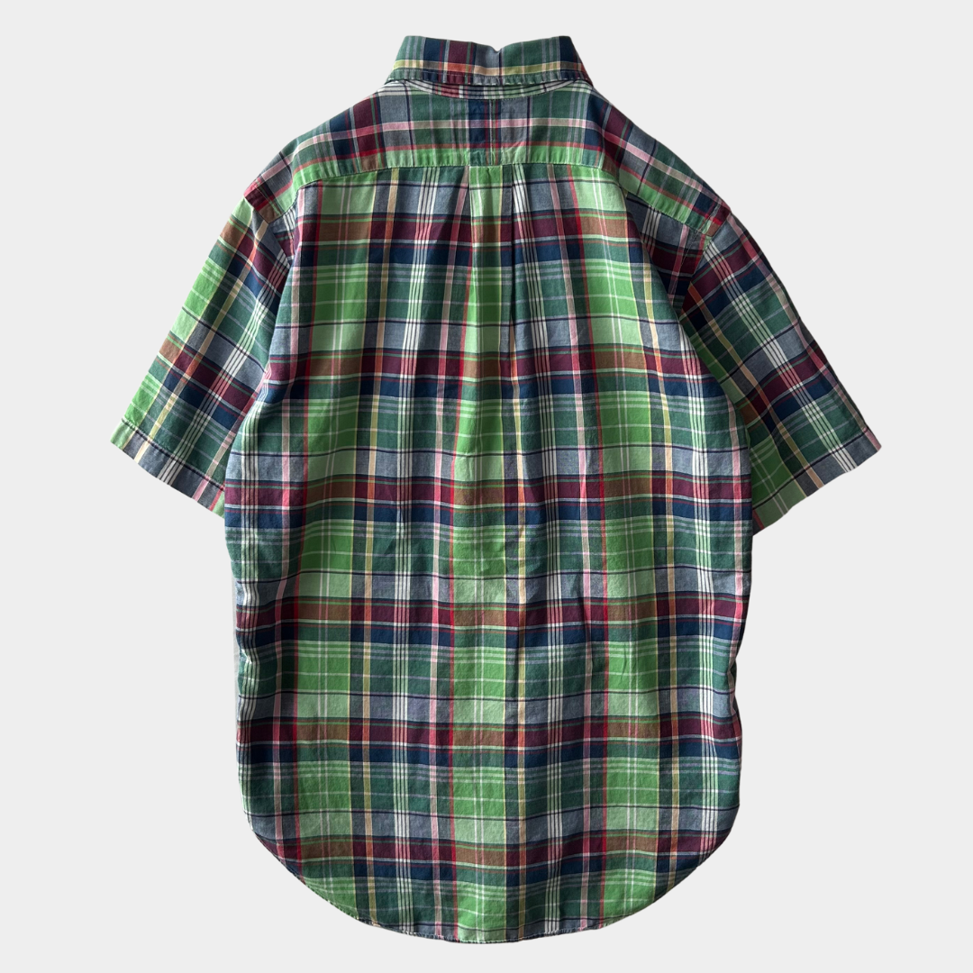 00's Ralph Lauren ラルフローレン 半袖 チェックシャツ 緑白紺 (S)/B2548SH-SO