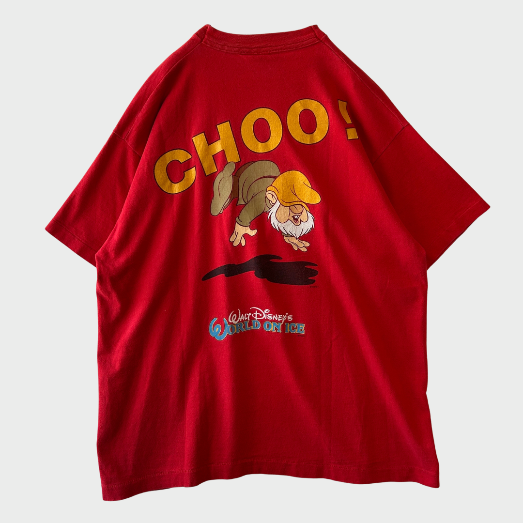 90's FRUIT OF THE LOOM Disney On Ice キャラクターTシャツ 赤(XL)/B3946T-SO