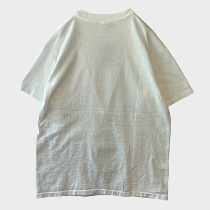 90's Hanes ヘインズ Leslie Arwin 医師 ドクター 白衣 騙し絵プリントTシャツ 白 (L)/B3694