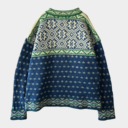 90's L.L.Bean エルエルビーン ノルディック柄　コンチョボタンヘンリーネックニット 青緑(L)/A8673K-SO