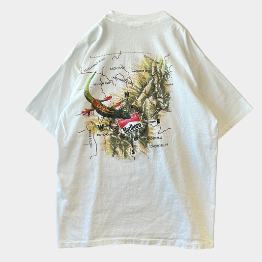 90's Marlboro ADVENTURE TEAM マルボロ ポケT マップ・リザード Tシャツ 白/C0672T-SO