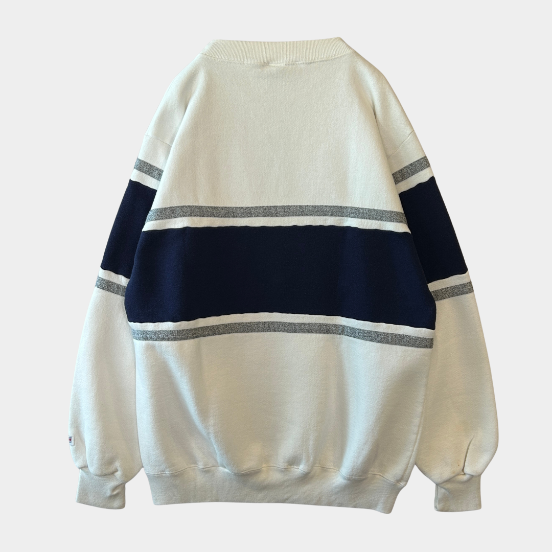 90's SOFEE USNAVY 刺繍ロゴラインスウェット 白紺(L)/B2355S-SO