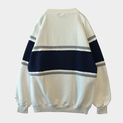 90's SOFEE USNAVY 刺繍ロゴラインスウェット 白紺(L)/B2355S-SO