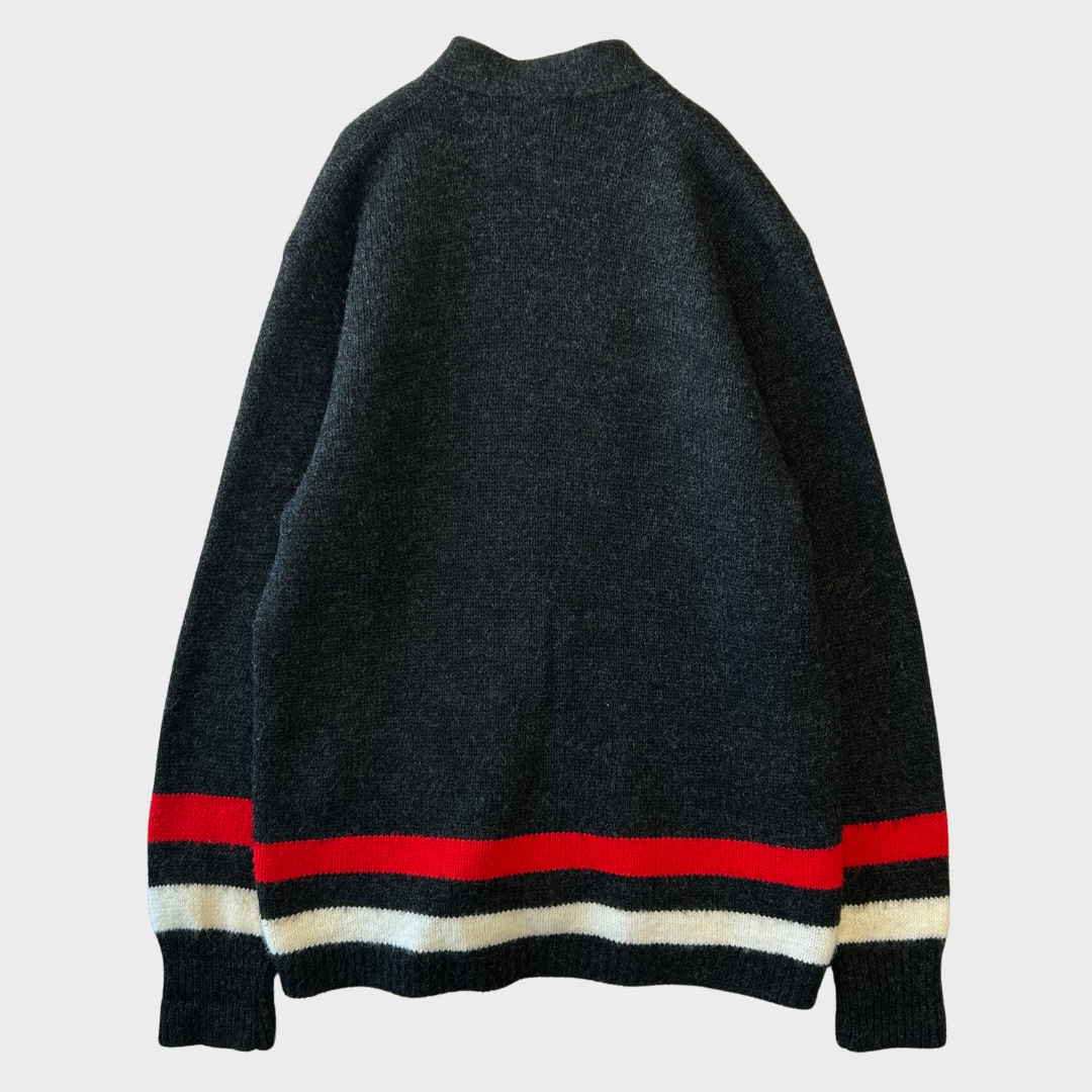 60's Pilgrim  ウールカーディガン 黒赤白 (サイズ不明)/A9226K-SO