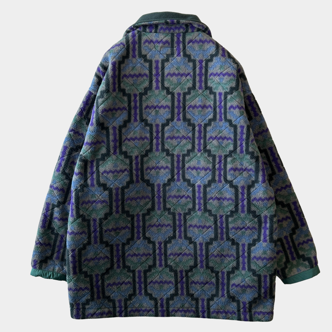 90's Patagonia パタゴニア 雪無し "TEHUELCHES"総柄 シャーリングコート フリース (S)/A9888F-SO