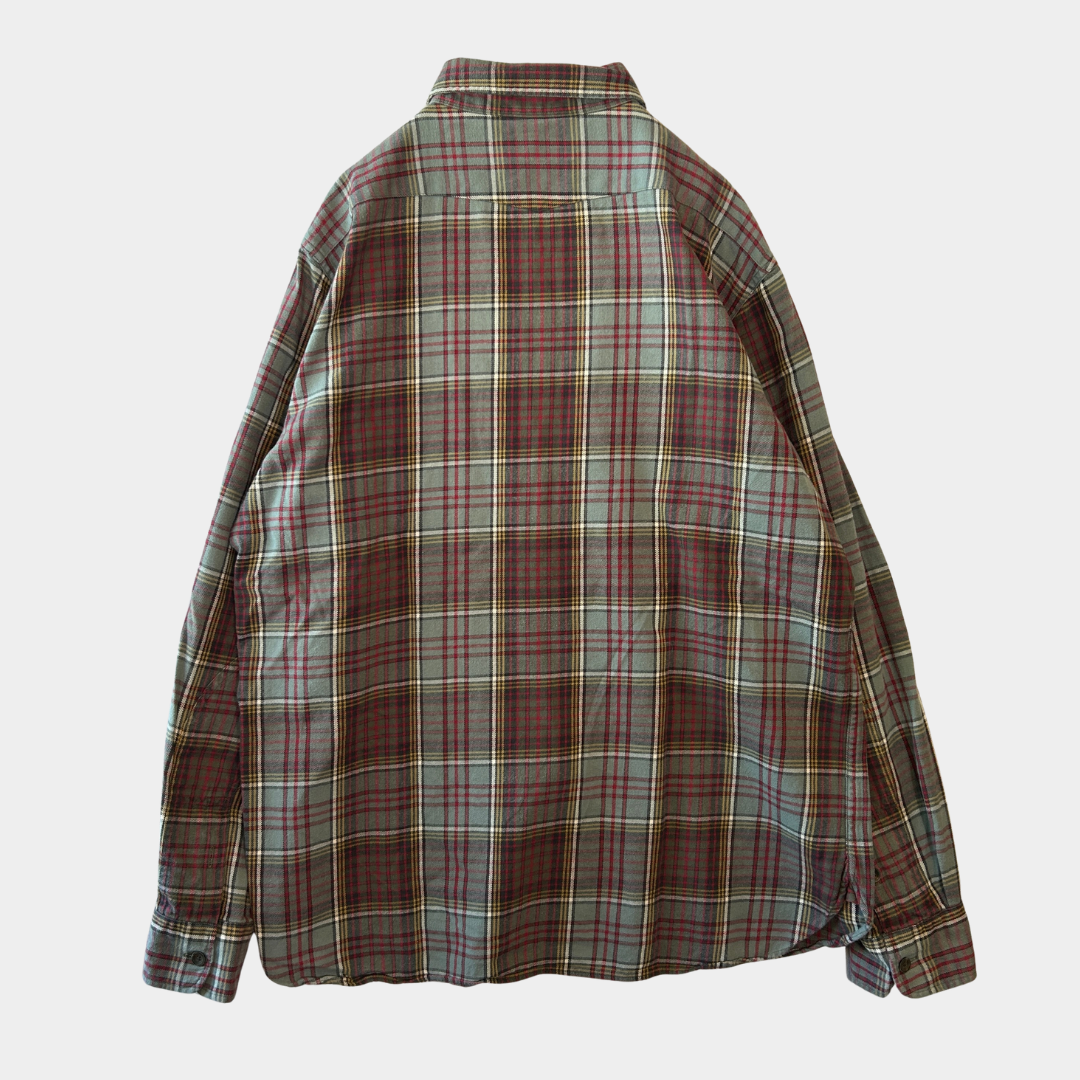 00's Polo ラルフローレン マチ付きチェックシャツ グレー赤(L)/A7923SH-SO