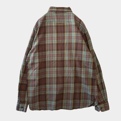 00's Polo ラルフローレン マチ付きチェックシャツ グレー赤(L)/A7923SH-SO