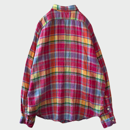 00's Ralph Lauren ラルフローレン マドラスチェック柄 リネンシャツ ピンク (XL) C1277SH-SO