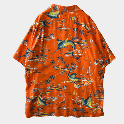 90's Polo by Ralph Lauren ラルフ ビスコースアロハシャツ オレンジ(L)A7640SH-SO