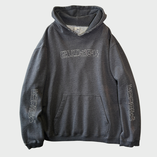 00's Stussy ステューシー  プリントフーディ チャコールグレー (XL) /C0311S-SO