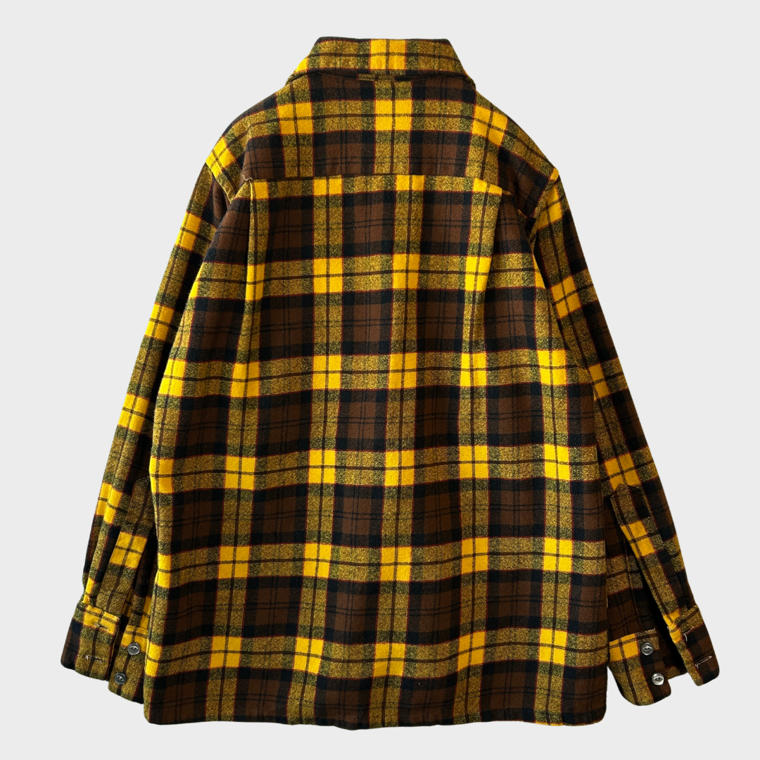 70's PURITAN ウールチェックシャツ イエロー/ブラウン (M)/A9771SH-SO