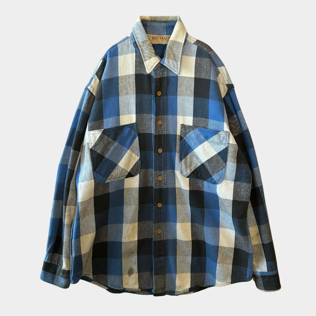 90's BIG MAC ネルシャツ ブロックチェック USA製 青白黒(L)/A8950SH-SO