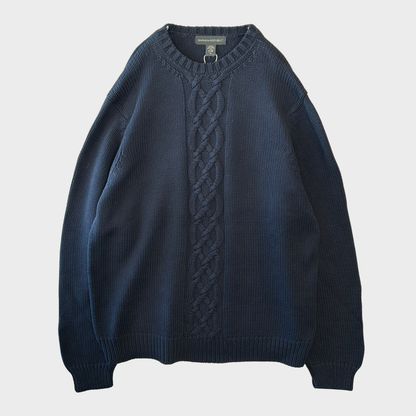 00's BANANA REPUBLIC アラン模様 コットンニット 紺 (XL)/A1114K-SO