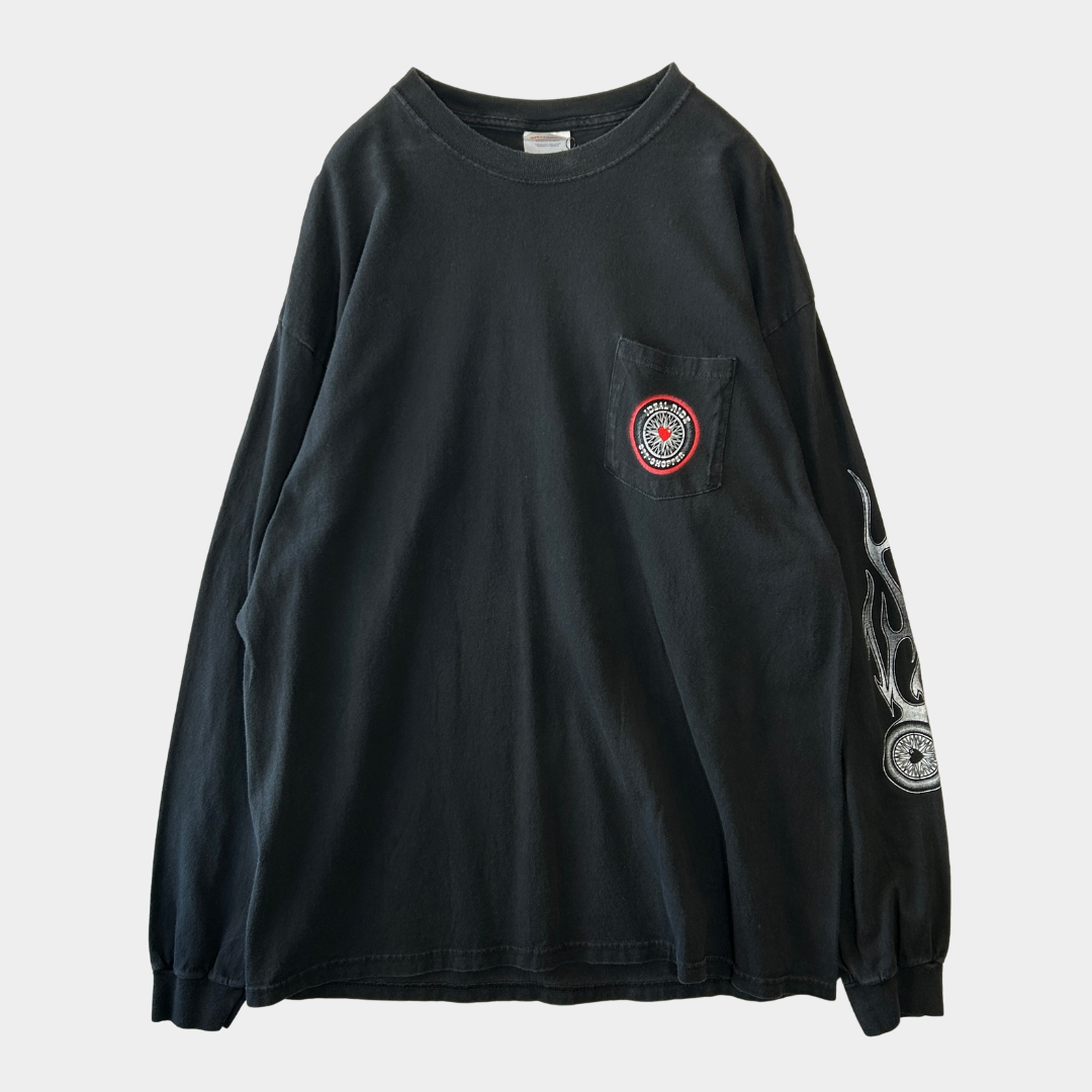 00's Hanes IDEAL RIDE 袖プリントロンT バイク 黒(XL)/B2845T-SO