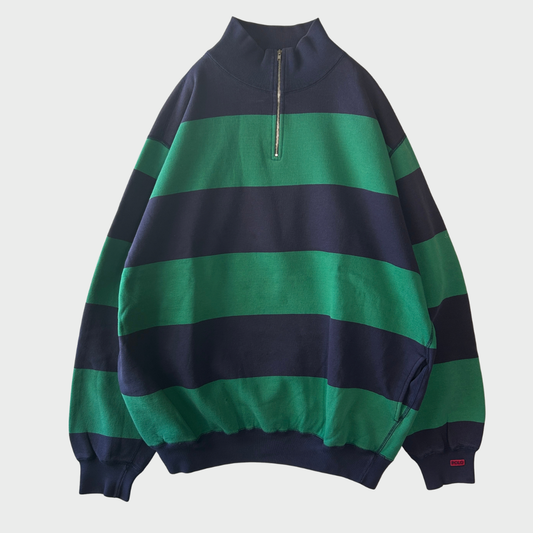 90's Polo by Ralph Lauren ラルフローレン クォータージップボーダースウェット ネイビー×緑(L)/B4219S-SO