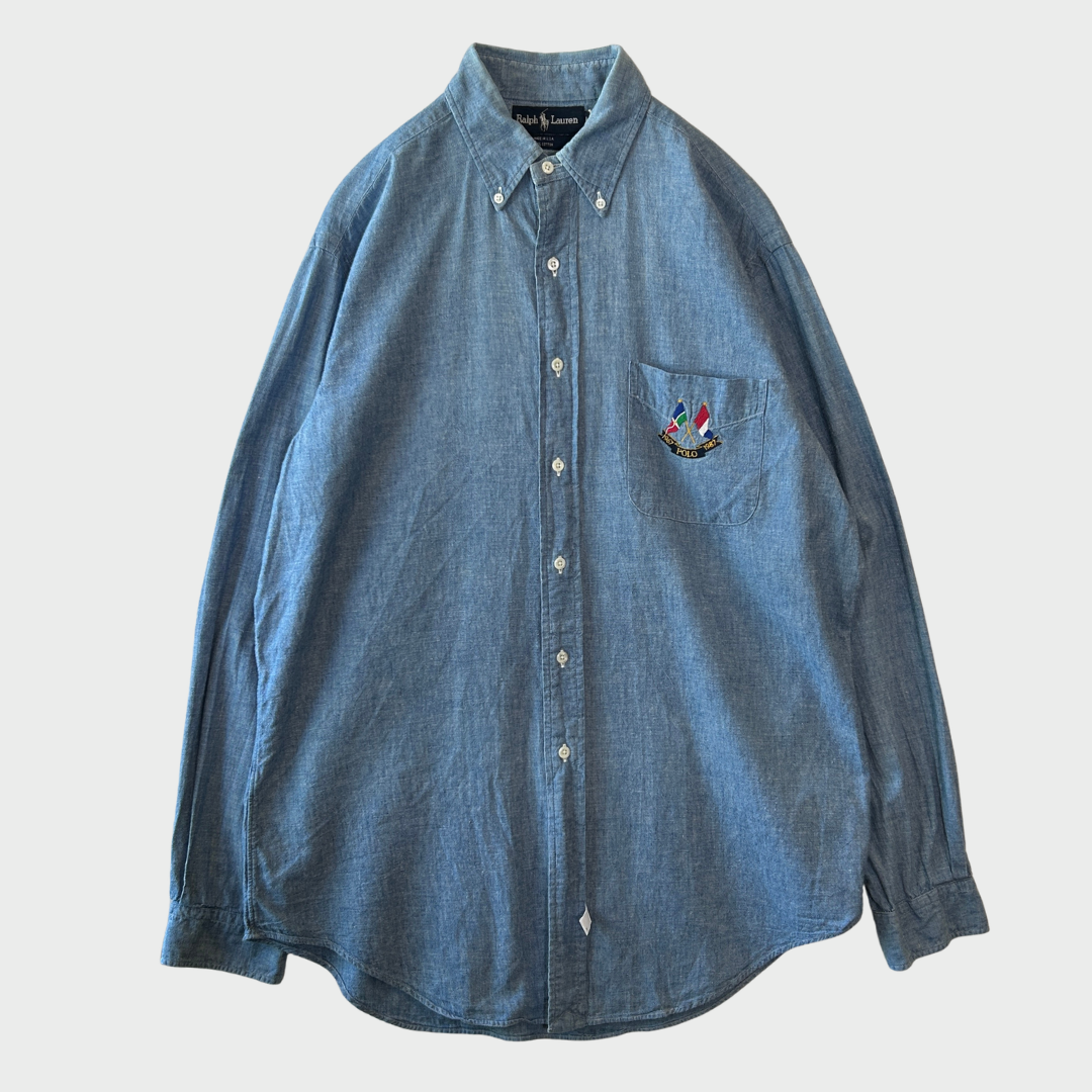 90's Ralph Lauren ラルフローレン シャンブレー・ボタンダウンシャツ USA製(L) /A7813SH-SO