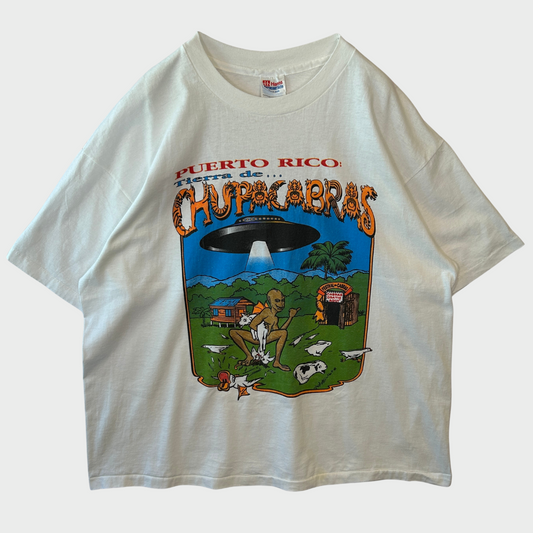 90's Hanes PUERTO RICO CHUPACABRAS カブラス祭り Tシャツ 白 (XL)/B2781T-SO