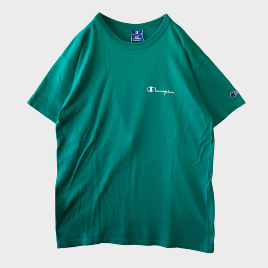90's Champion チャンピオン 胸ロゴ 袖刺繍 Tシャツ ターコイズグリーン (L) B4037T-SO