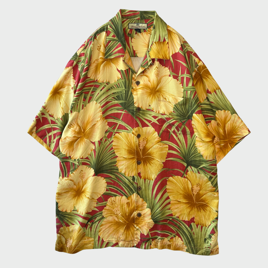 Tommy Bahama 花柄 シルク オープンカラー アロハシャツ 黄色 (L)/B3681SH-SO