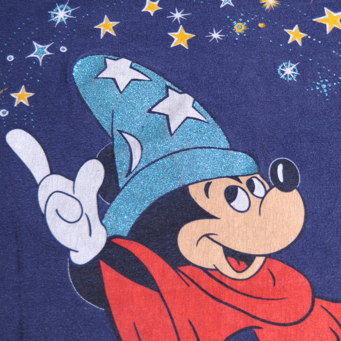 80's Disney FANTASIA ソーサラーミッキー Tシャツ 紺 (XL)/A4031T-SO