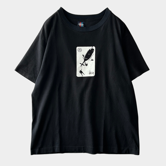90's Stussy ステューシー ヘリコプター グラフィックTシャツ 黒 (L)/C0937T-SO