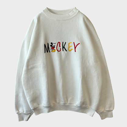 90's Mickey & Co. ミッキーマウス キャラクタースウェット 刺繍 白 (L)/B0081S-SO