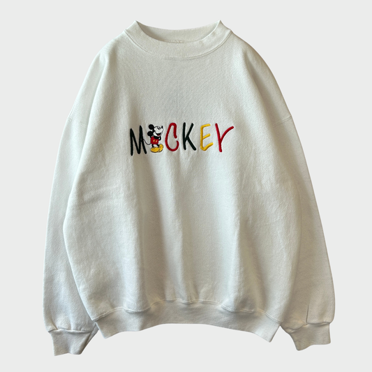 90's Mickey & Co. ミッキーマウス キャラクタースウェット 刺繍 白 (L)/B0081S-SO