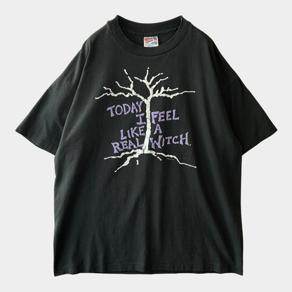 80's Hanes メッセージTシャツ シングルステッチ 黒(XL)B2807T-SO