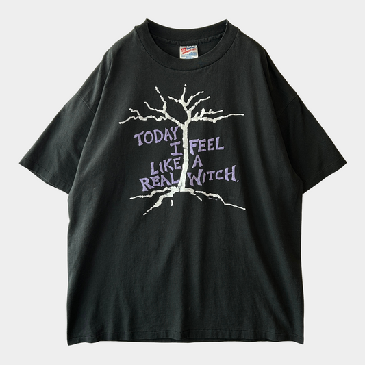 80's Hanes メッセージTシャツ シングルステッチ 黒(XL)B2807T-SO