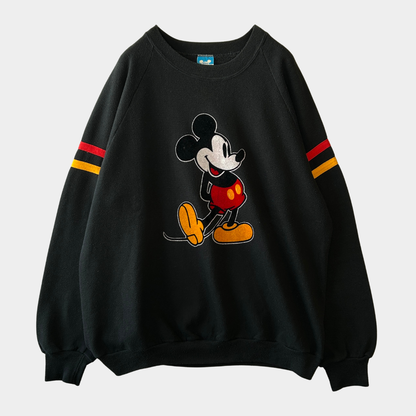 80's Disney ディズニー ミッキーマウス ラグランスウェット フロッキー 黒(L)/B1545S-SO
