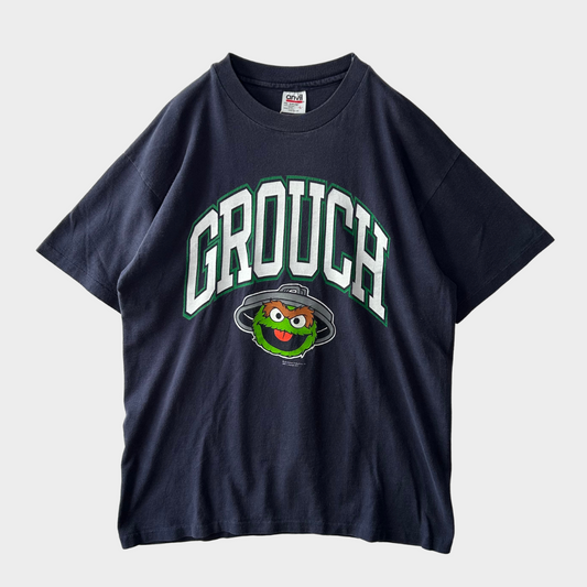 90's anvil セサミストリート オスカー  GROUCH プリントTシャツ ネイビー (L)/B2080T-SO