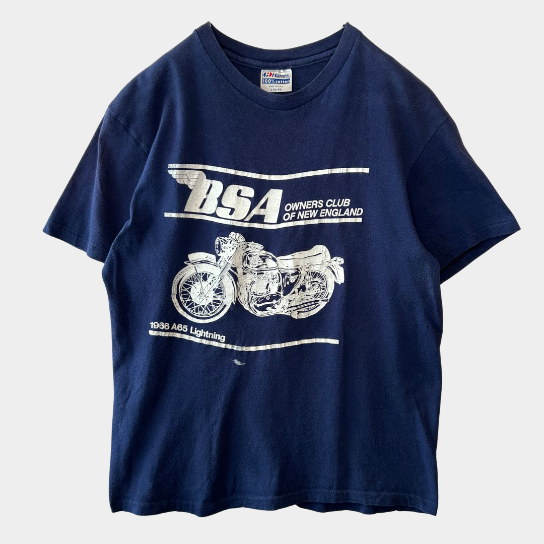 80's BSA OWNERS CLUBメンバーTシャツ バイク 紺(L)/A3709T-SO