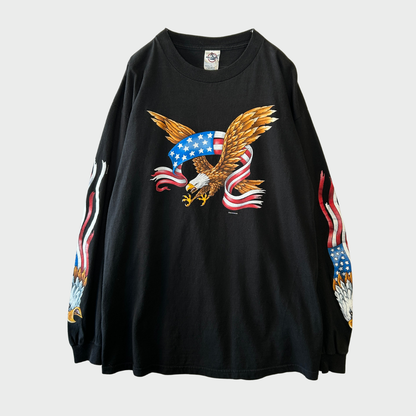 00's DELTA  HOT LEATHERS  袖プリント ロンT 黒 (L) /A8808T-SO