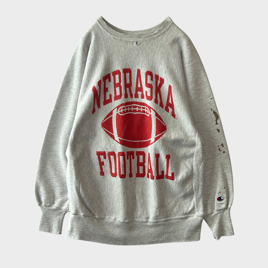90's Champion ReverseWeave リバースウィーブ "NEBRASKA FOOTBALL" カレッジスウェット グレー(XL)/B3539R-SO