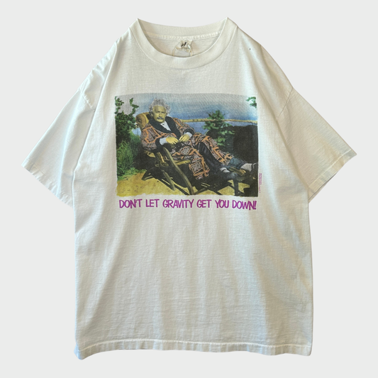 90's アインシュタイン "Don't let Gravity Get You Down!" アートTシャツ 白 (XL)/B3602T-SO