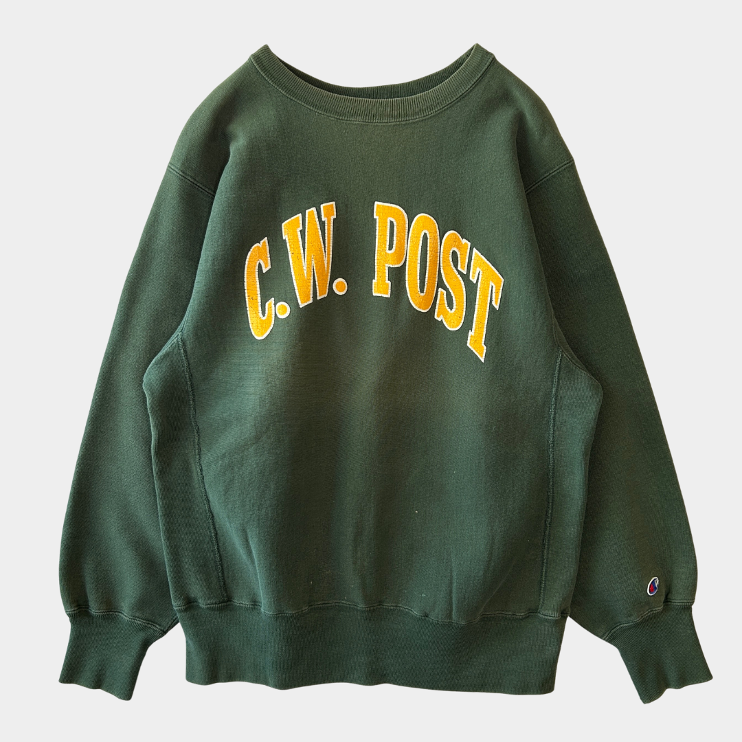 90's Champion Reverse Weave リバースウィーブ C.W.POST フェードスウェット 緑(L)/A6697R-SO