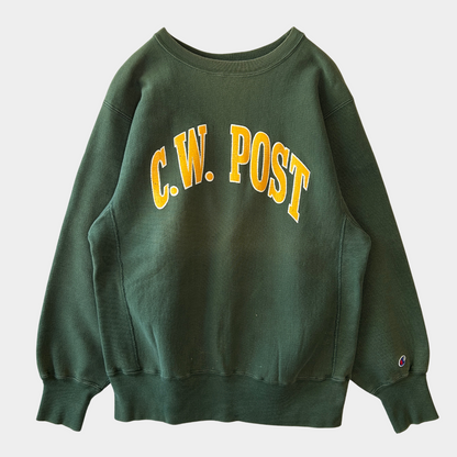 90's Champion Reverse Weave リバースウィーブ C.W.POST フェードスウェット 緑(L)/A6697R-SO
