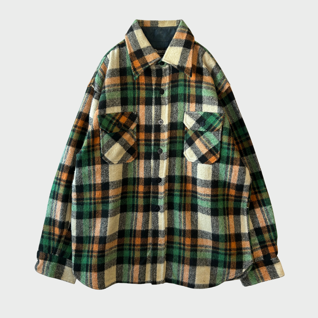 80's VENTURA チェック CPOシャツ グリーンオレンジ (L) /A9624SH-SO