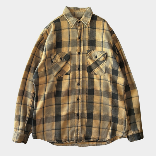80's FIVE BROTHER flannel shirt ファイブブラザー ネルシャツ ベージュ 黒 (L)/B3085SH-SO
