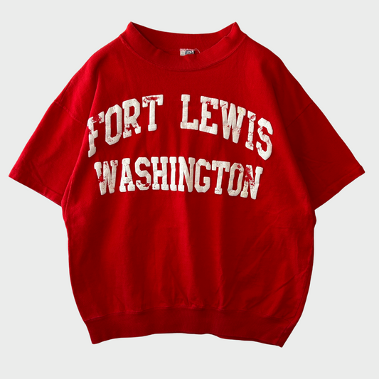 80's ARTEX Fort Lewis Washington 発泡プリント スウェットTシャツ 赤 (M)/A6896T-SO